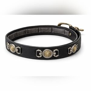 Vintage EurometalI Leather Lion Head Italian Belt Unisex  Gold Black Size 32.